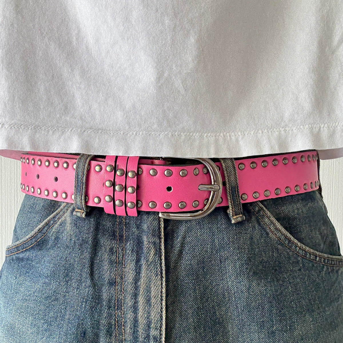 Pink Double Rivet Belt