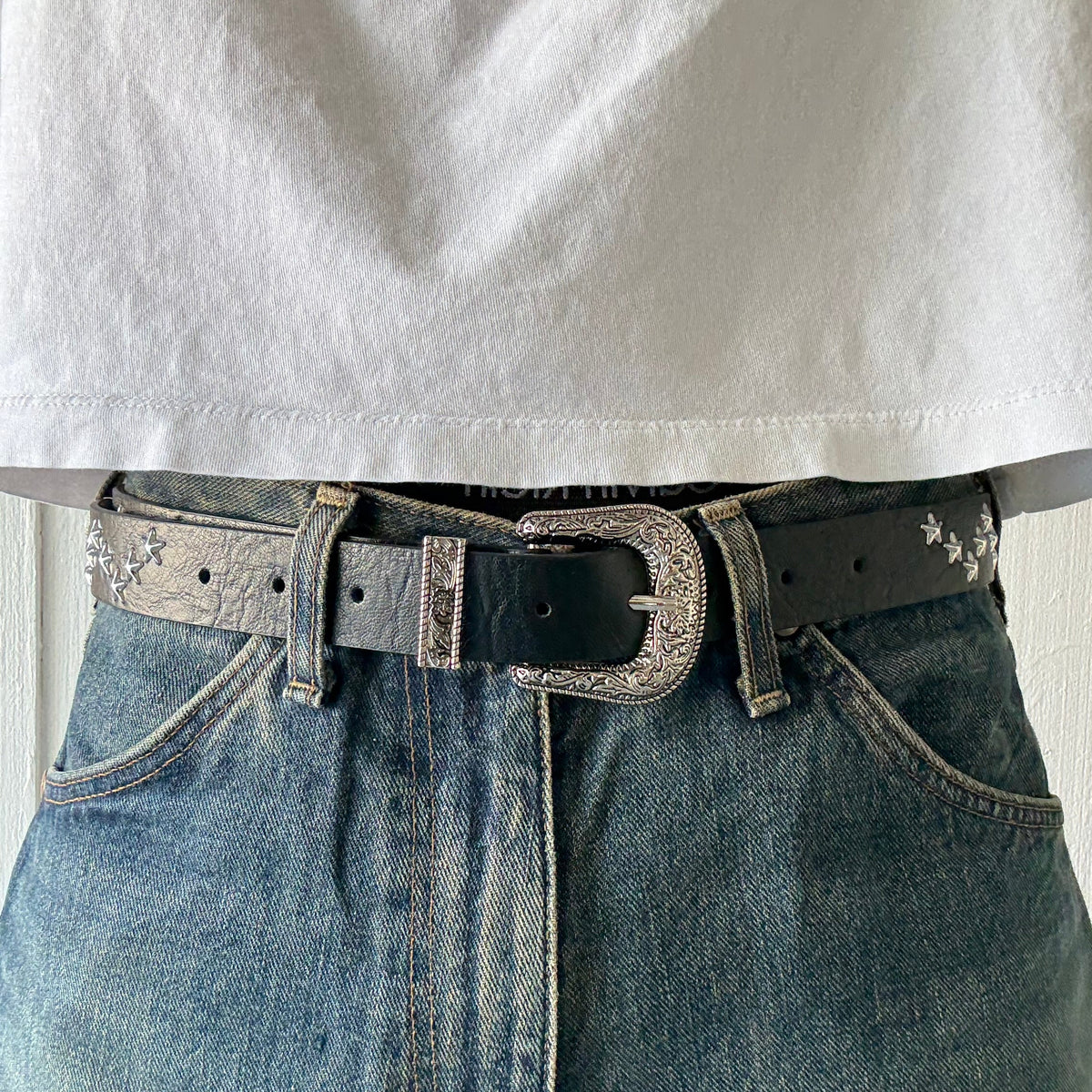 Black Star Studded Western Cowboy Belt