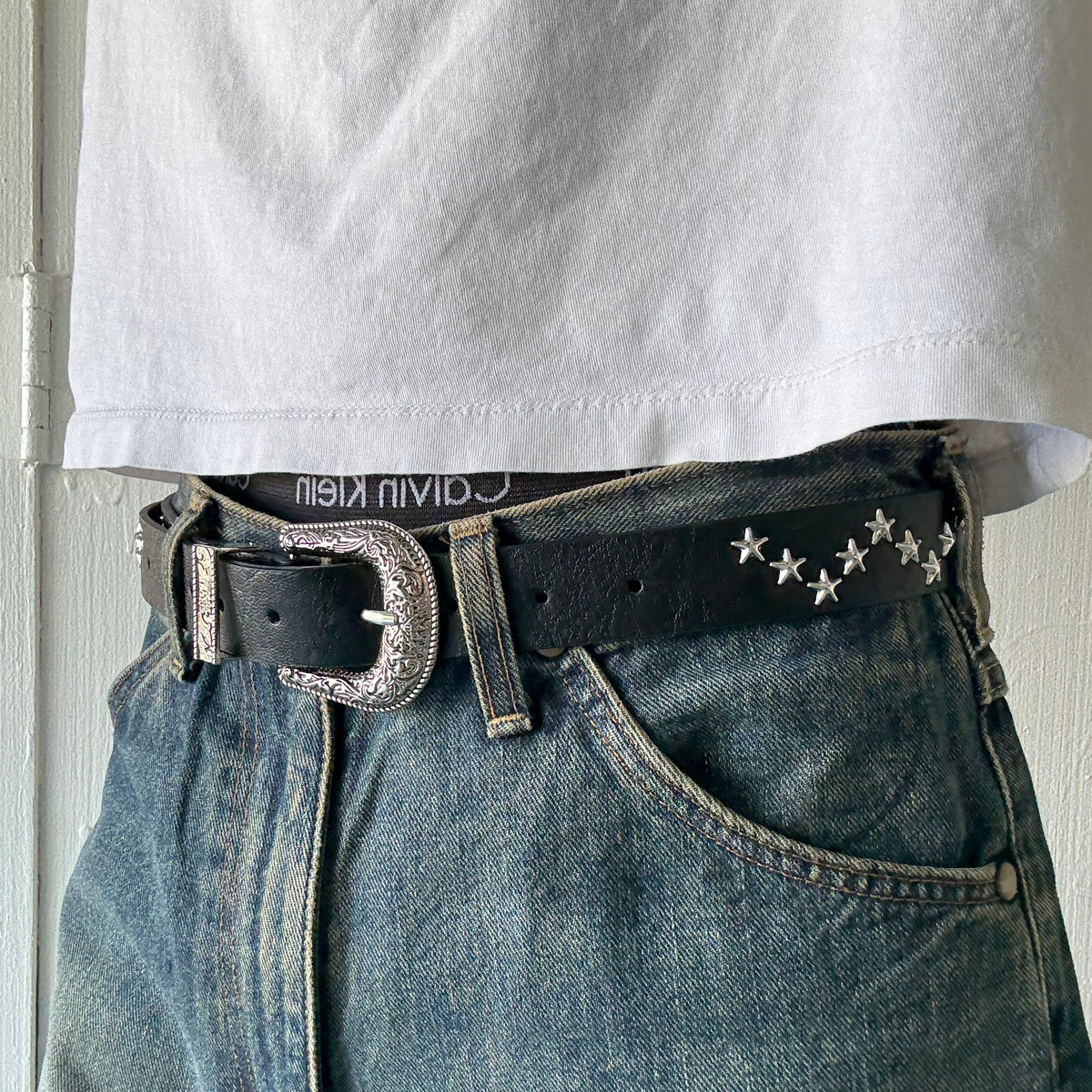 Black Star Studded Western Cowboy Belt