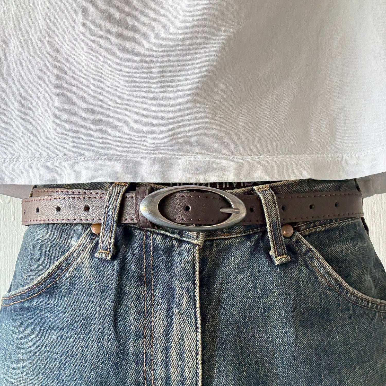 Brown Oval Buckle Belt