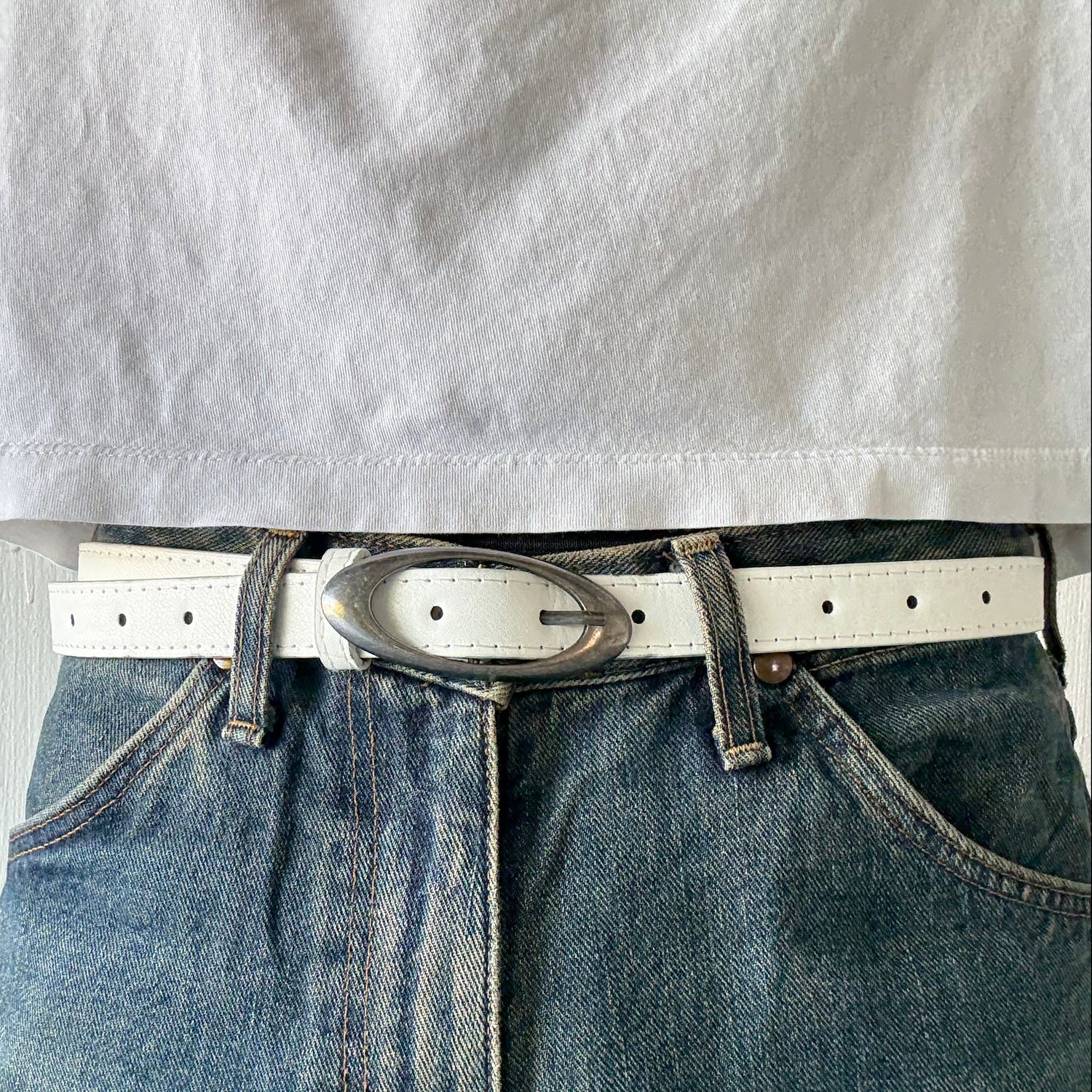 White Oval Buckle Belt