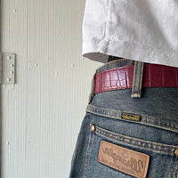 Burgundy Star Buckle Crocodile Print Belt