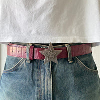 Burgundy Star Buckle Crocodile Print Belt