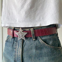 Burgundy Star Buckle Crocodile Print Belt