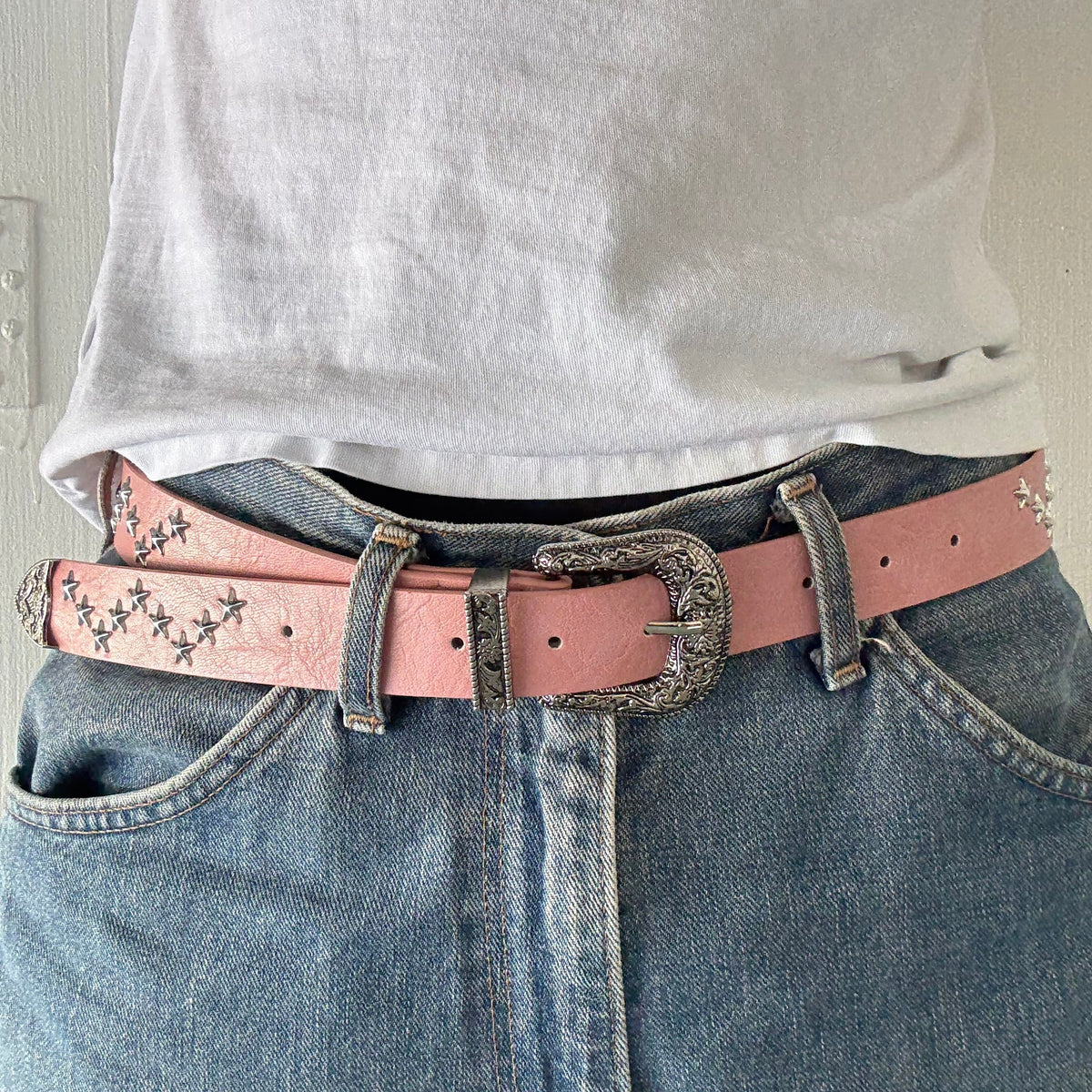 Pink Star Studded Western Cowboy Belt