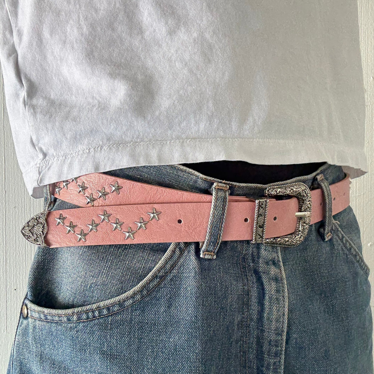 Pink Star Studded Western Cowboy Belt