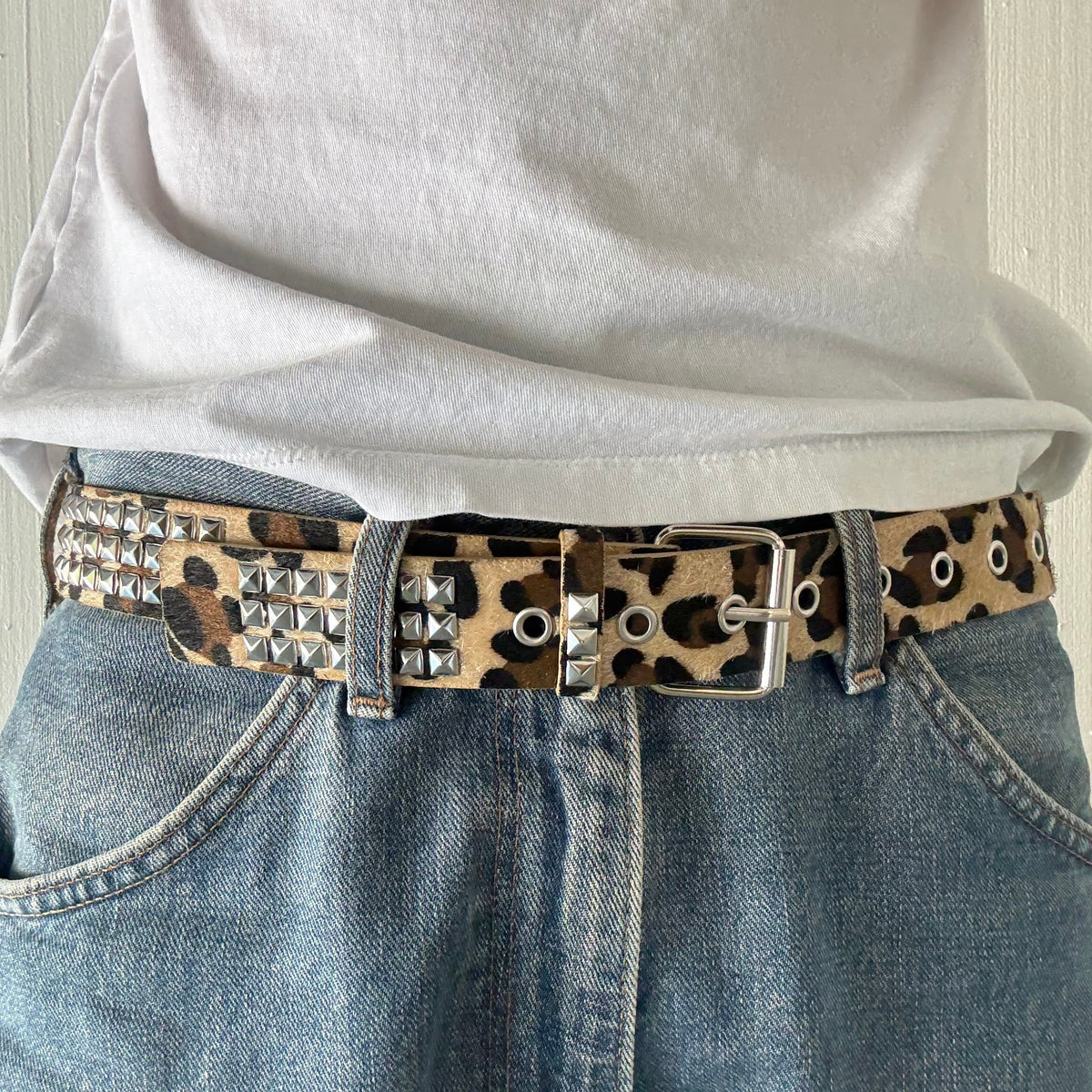 Khaki Leopard Print Fur Belt