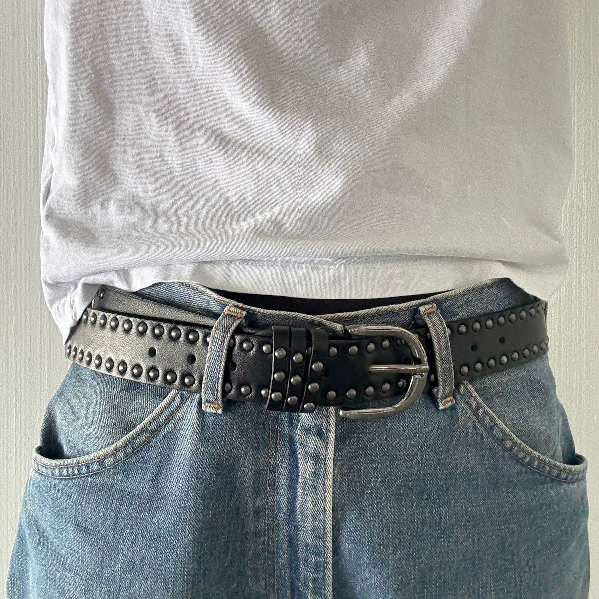 Black Double Rivet Belt