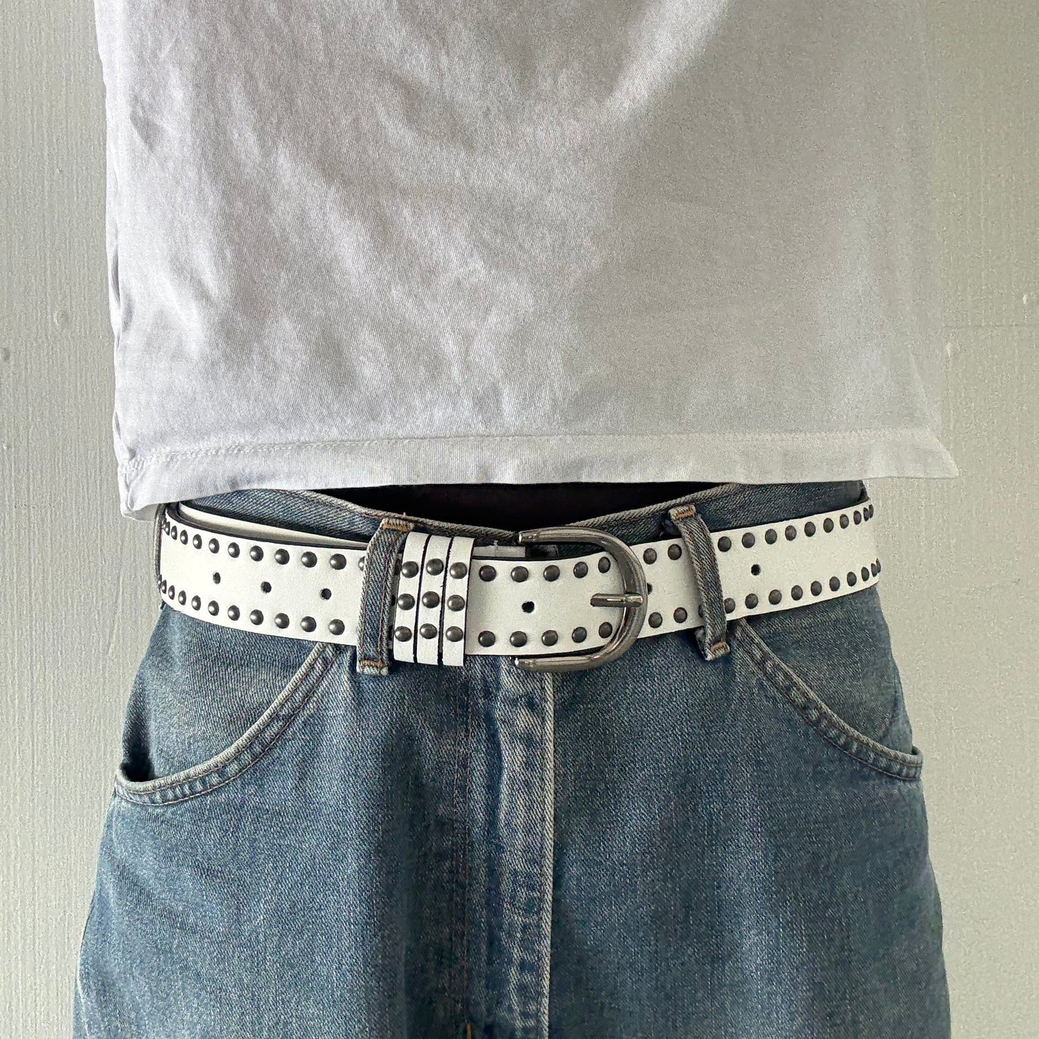 White Double Rivet Belt