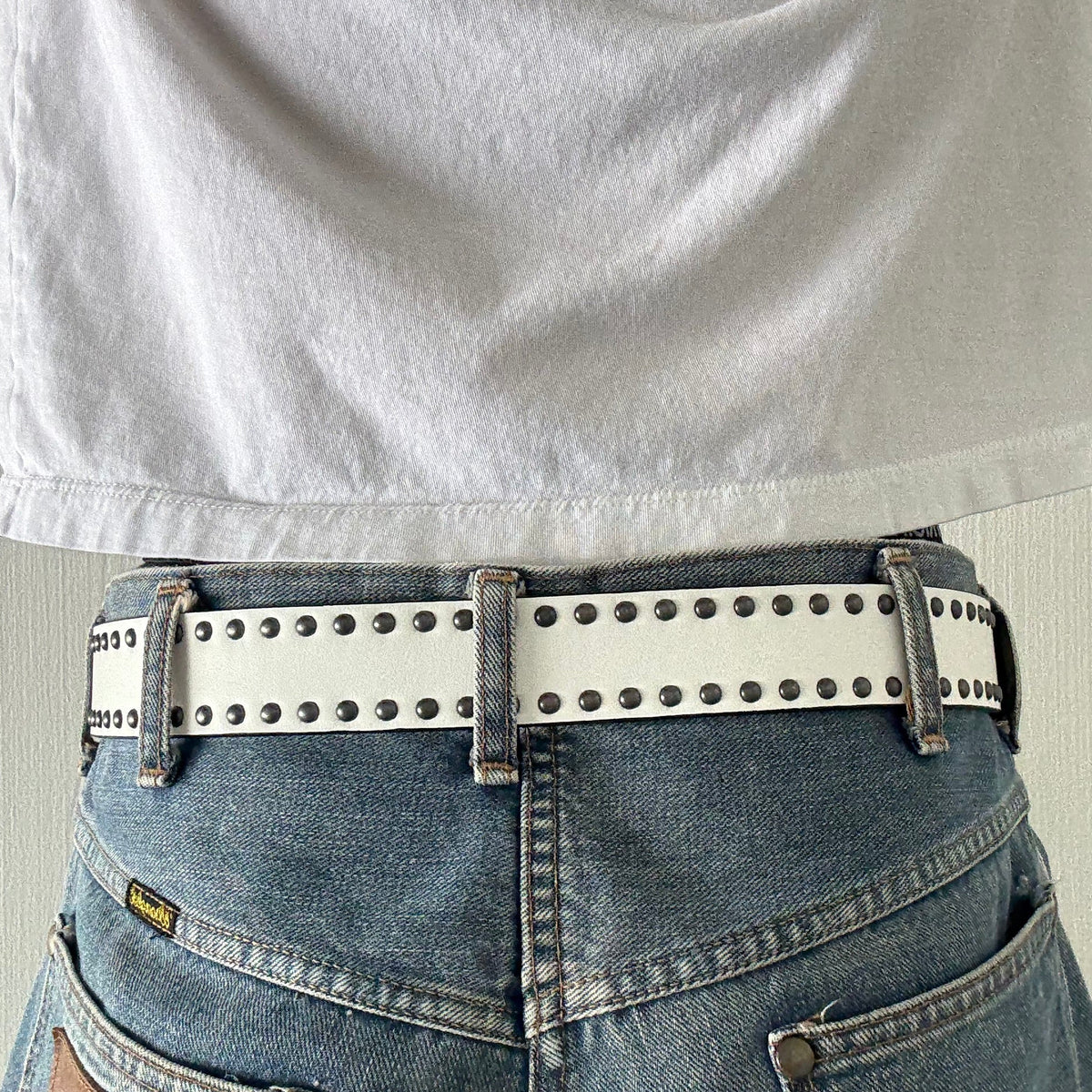 White Double Rivet Belt