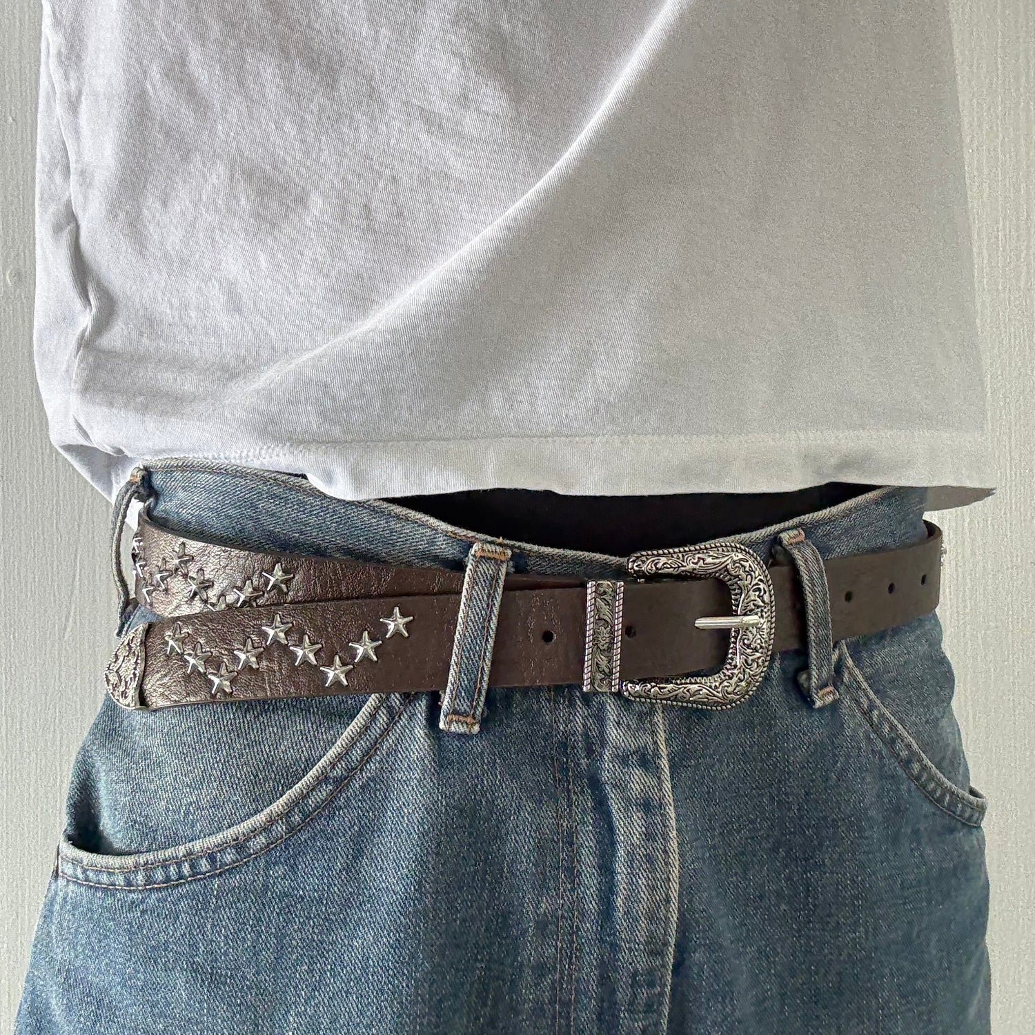 Brown Star Studded Western Cowboy Belt