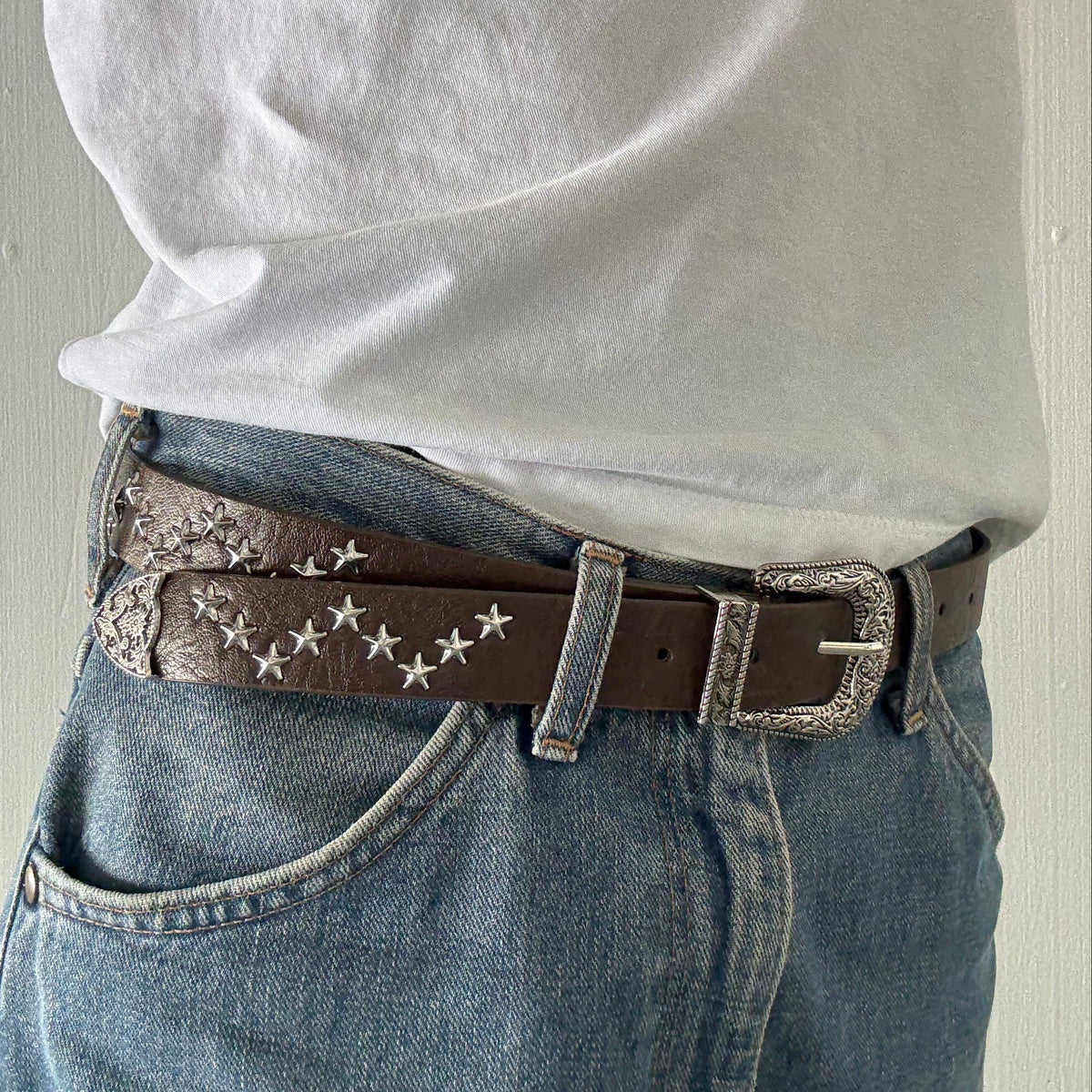 Brown Star Studded Western Cowboy Belt
