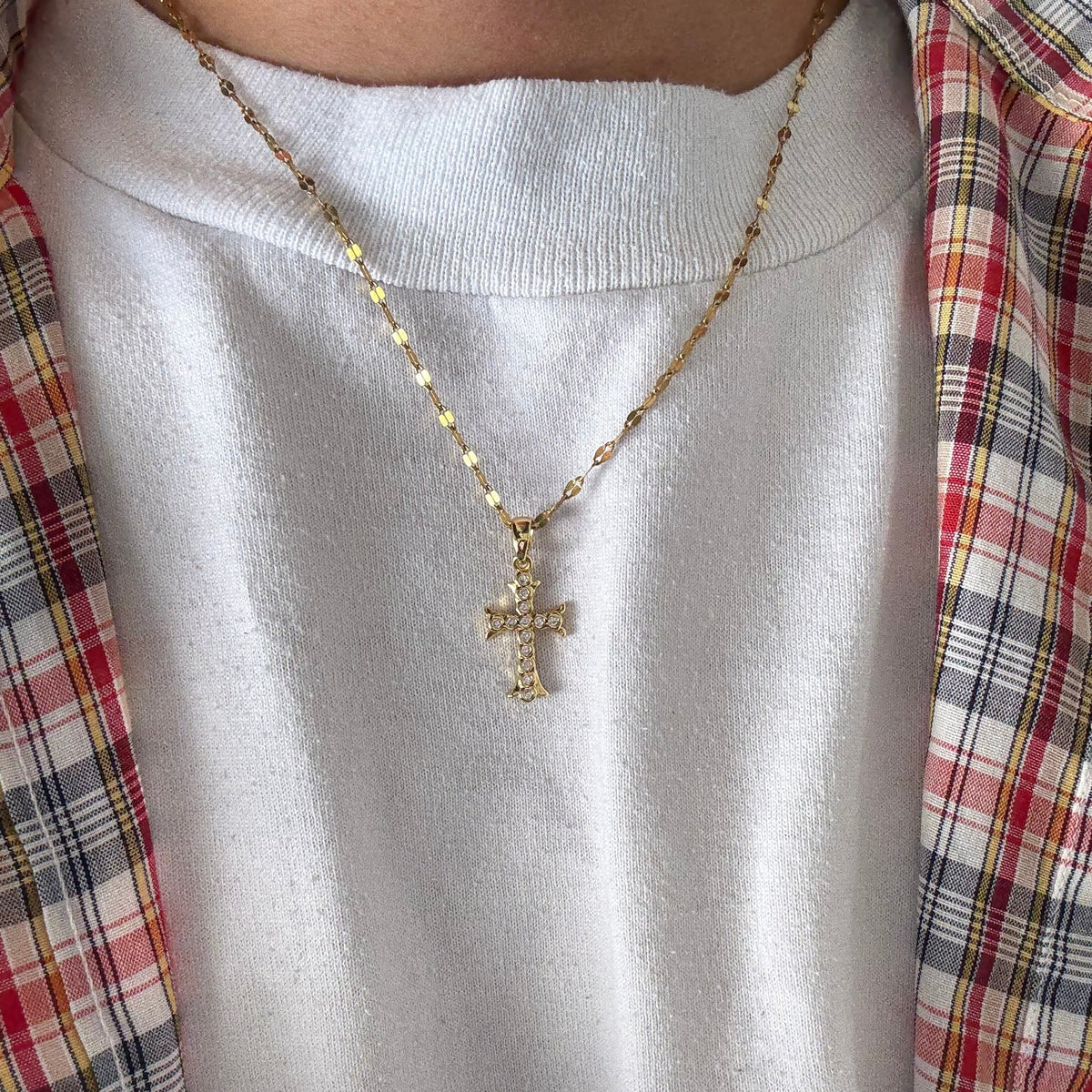 Gold Cross Crystal Necklace