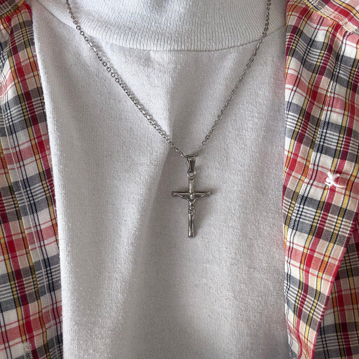 Silver Jesus Cross Necklace Stainless Steel