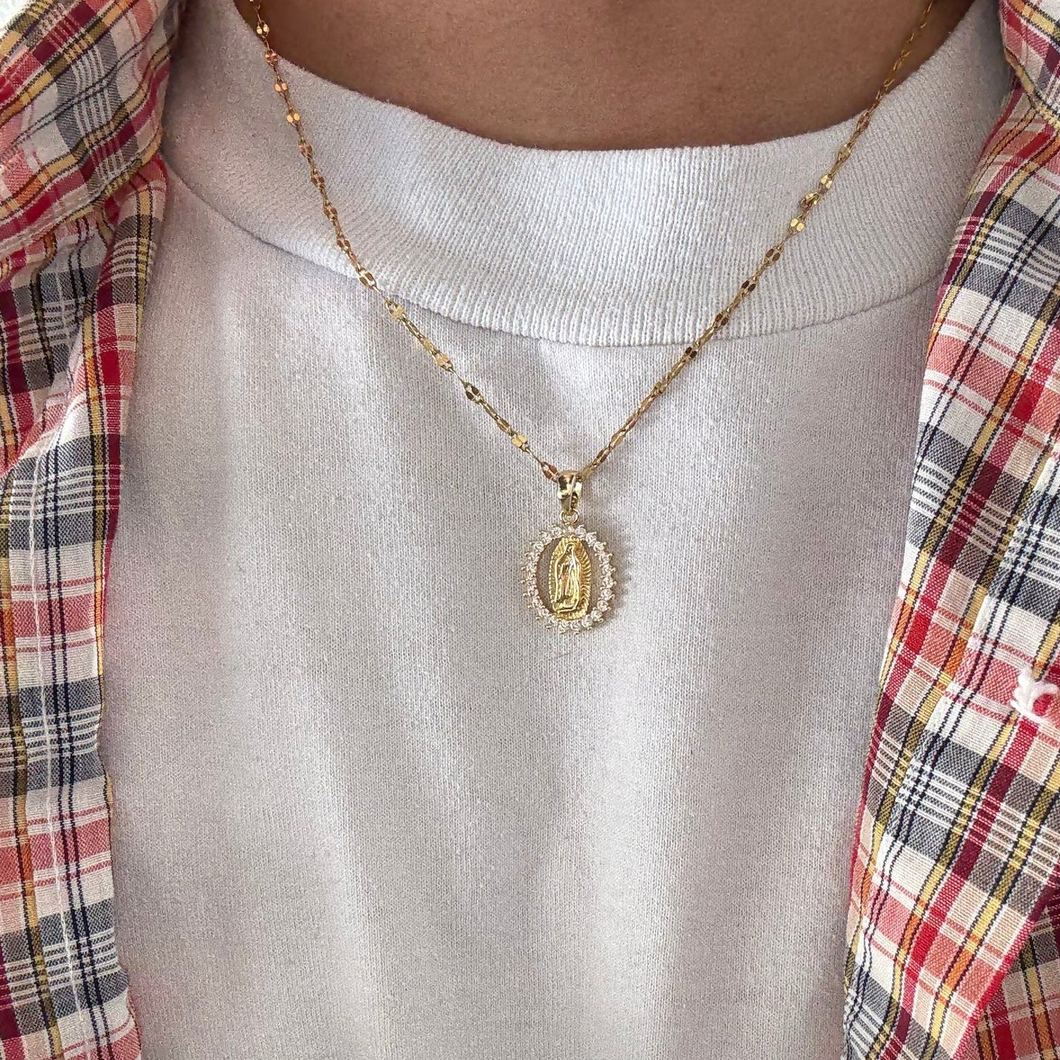 Gold Saint Mary Crystal Necklace