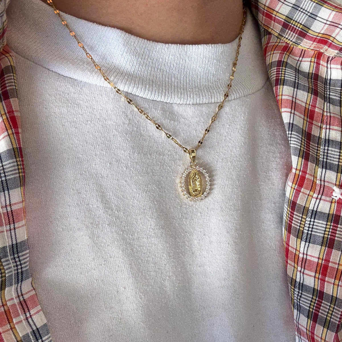 Gold Saint Mary Crystal Necklace