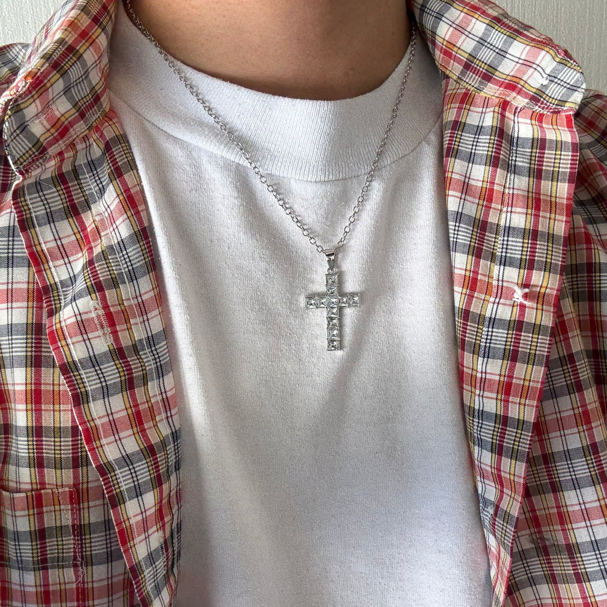 Silver Cross Multi Crystal Necklace