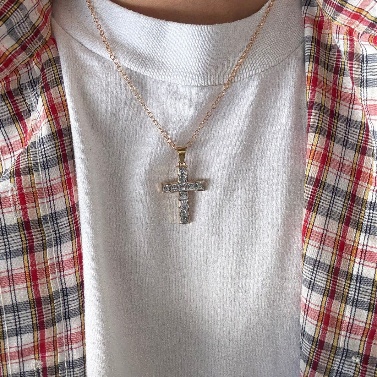 Gold Cross Multi Crystal Necklac