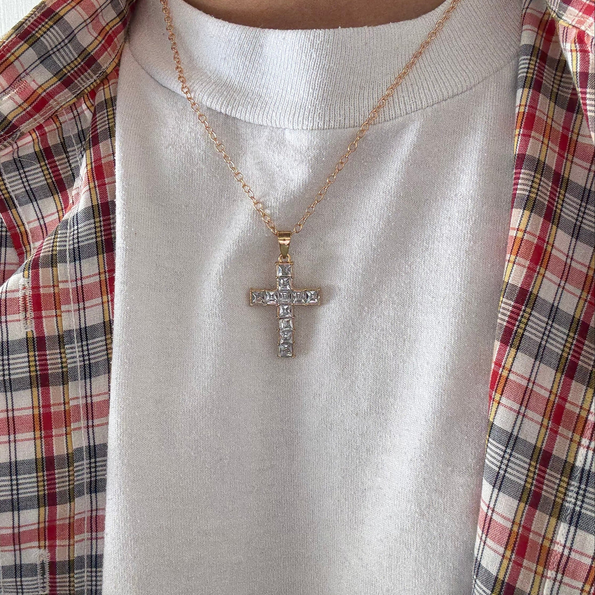Gold Cross Multi Crystal Necklac