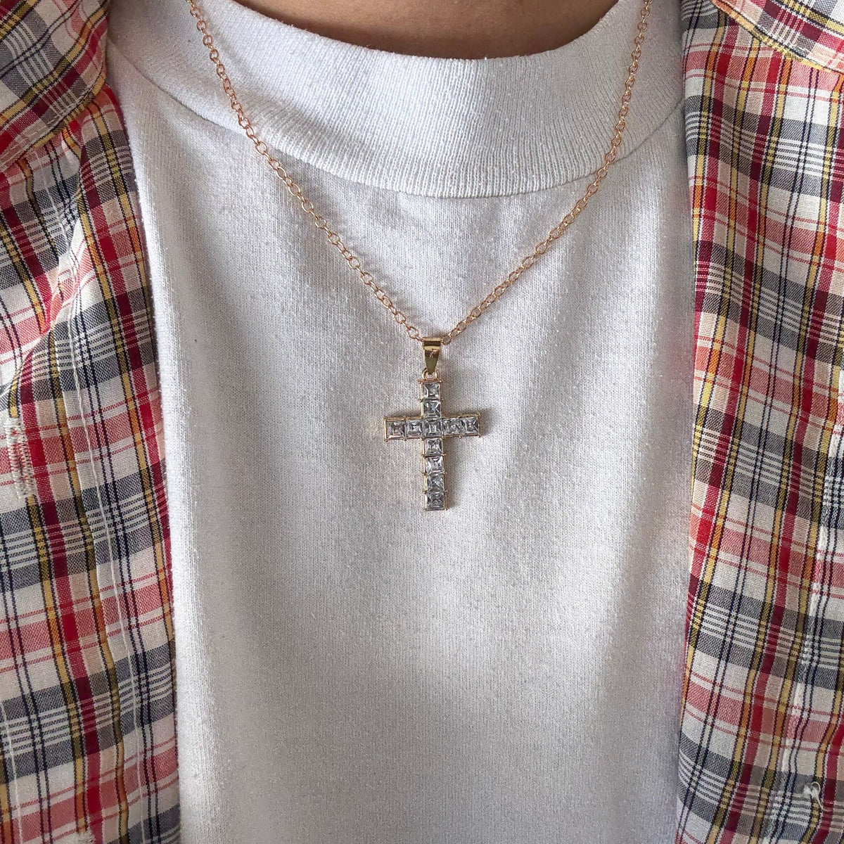 Gold Cross Multi Crystal Necklac