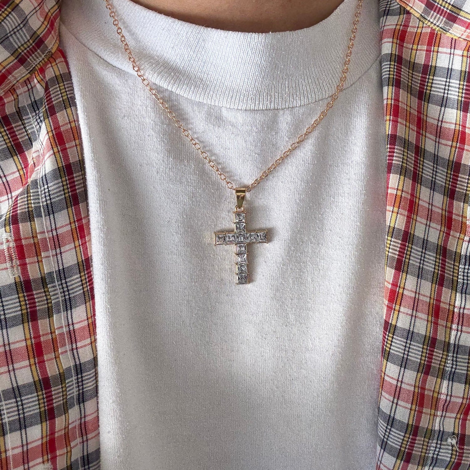 Gold Cross Multi Crystal Necklac