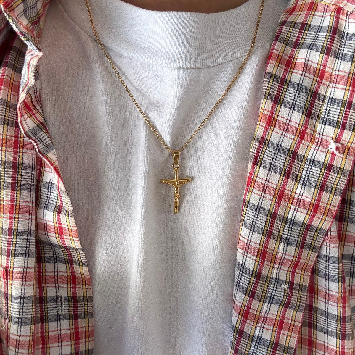 Gold Jesus Cross Necklace Stainless Steel