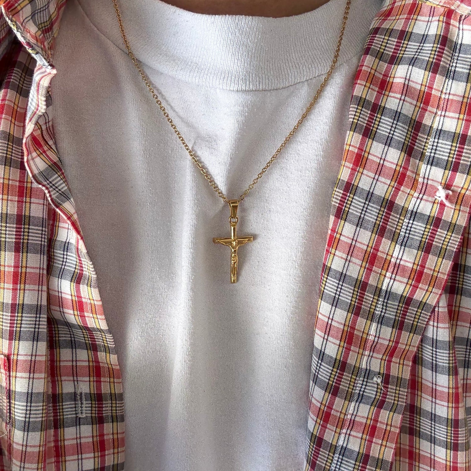 Gold Jesus Cross Necklace Stainless Steel