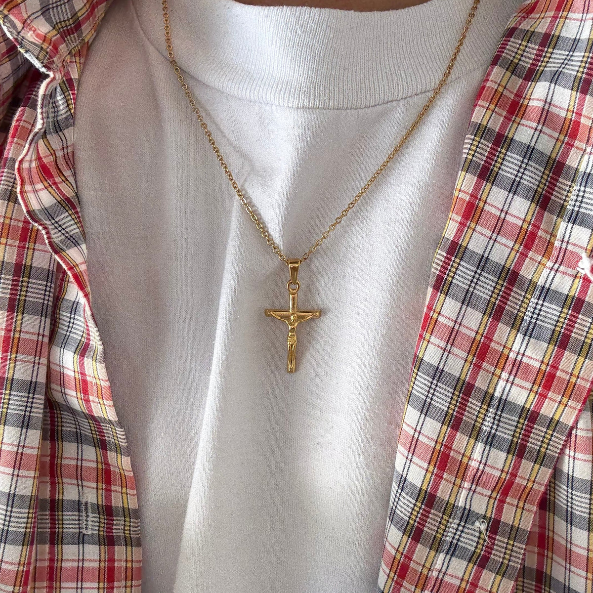Gold Jesus Cross Necklace Stainless Steel