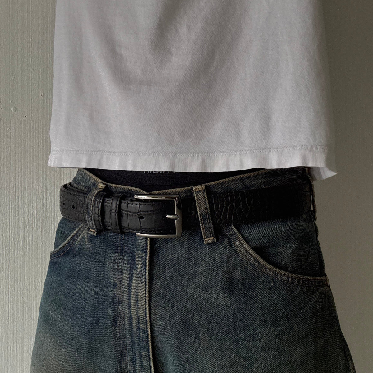 Black Crocodile Print Belt