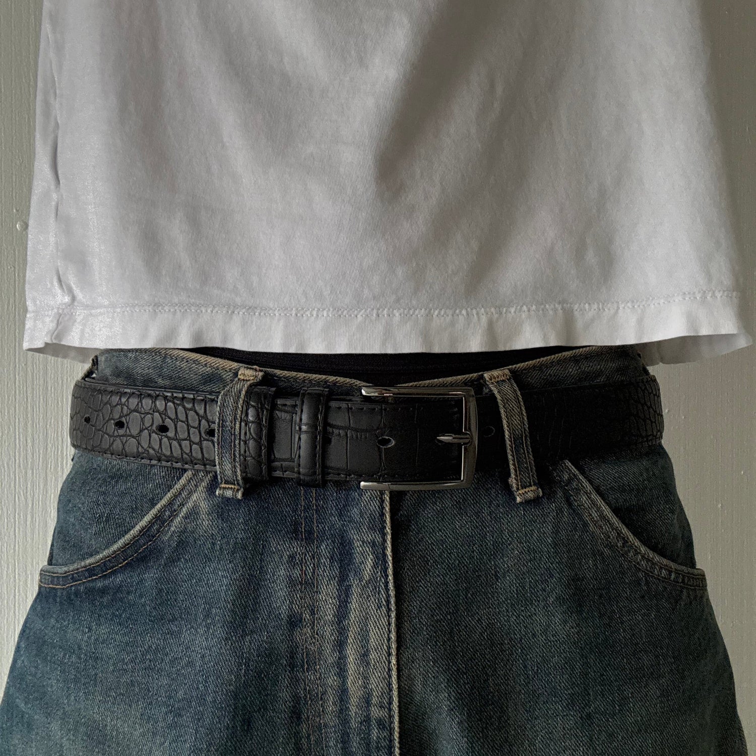 Black Crocodile Print Belt