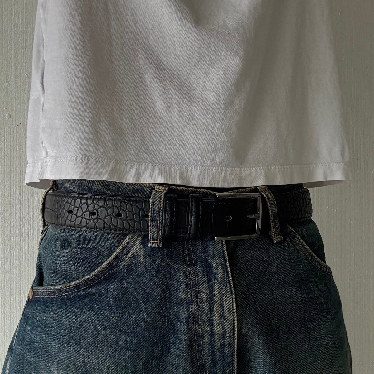 Black Crocodile Print Belt