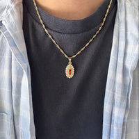 Gold Virgin Mary Multi Crystal Necklace
