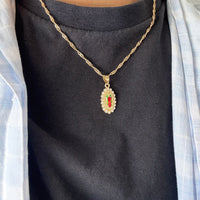 Gold Virgin Mary Multi Crystal Necklace