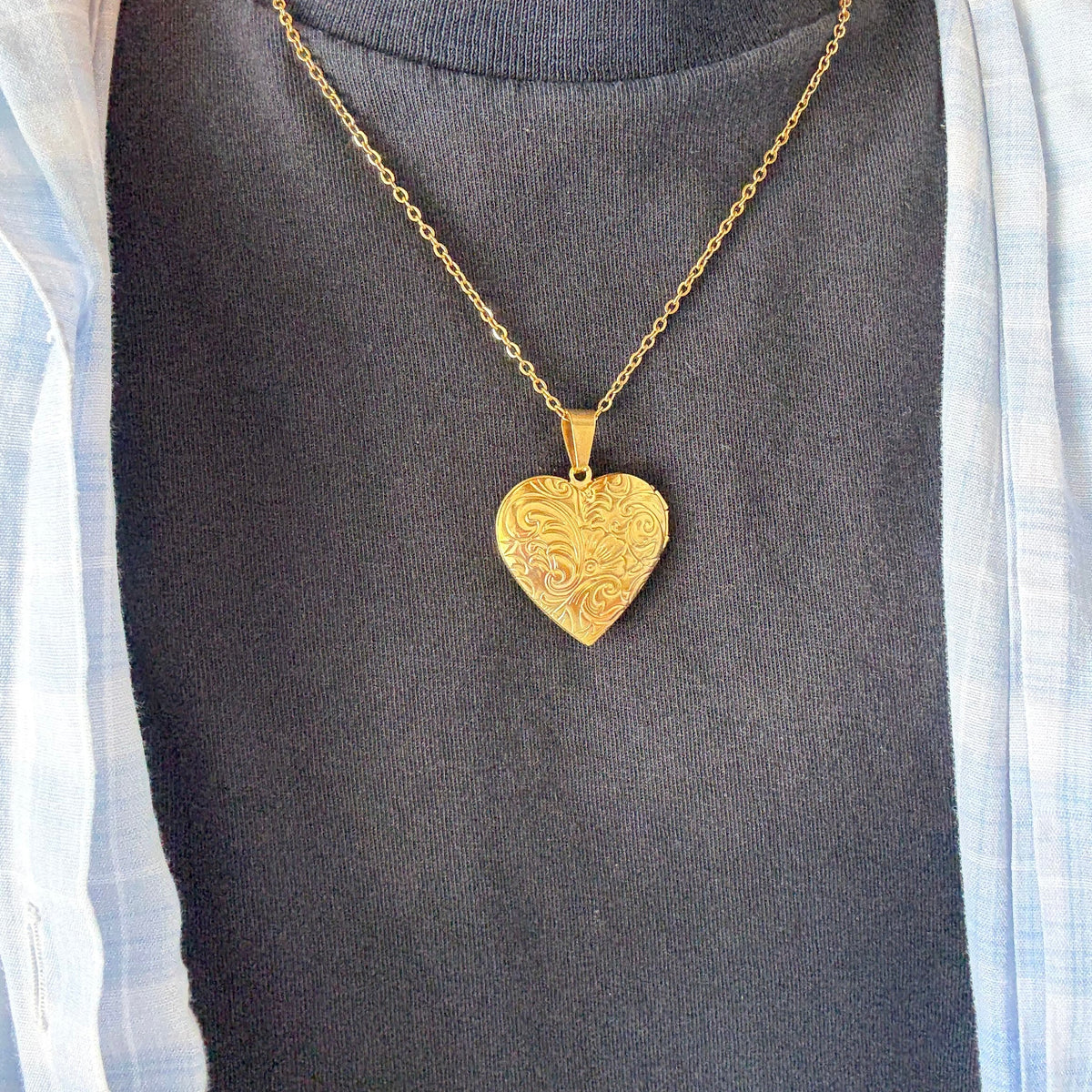 Gold Floral Heart Locket Necklace