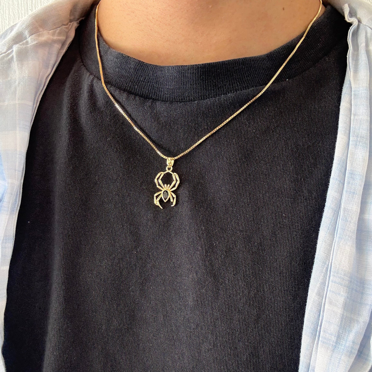 Gold Spider Black Gem Necklace