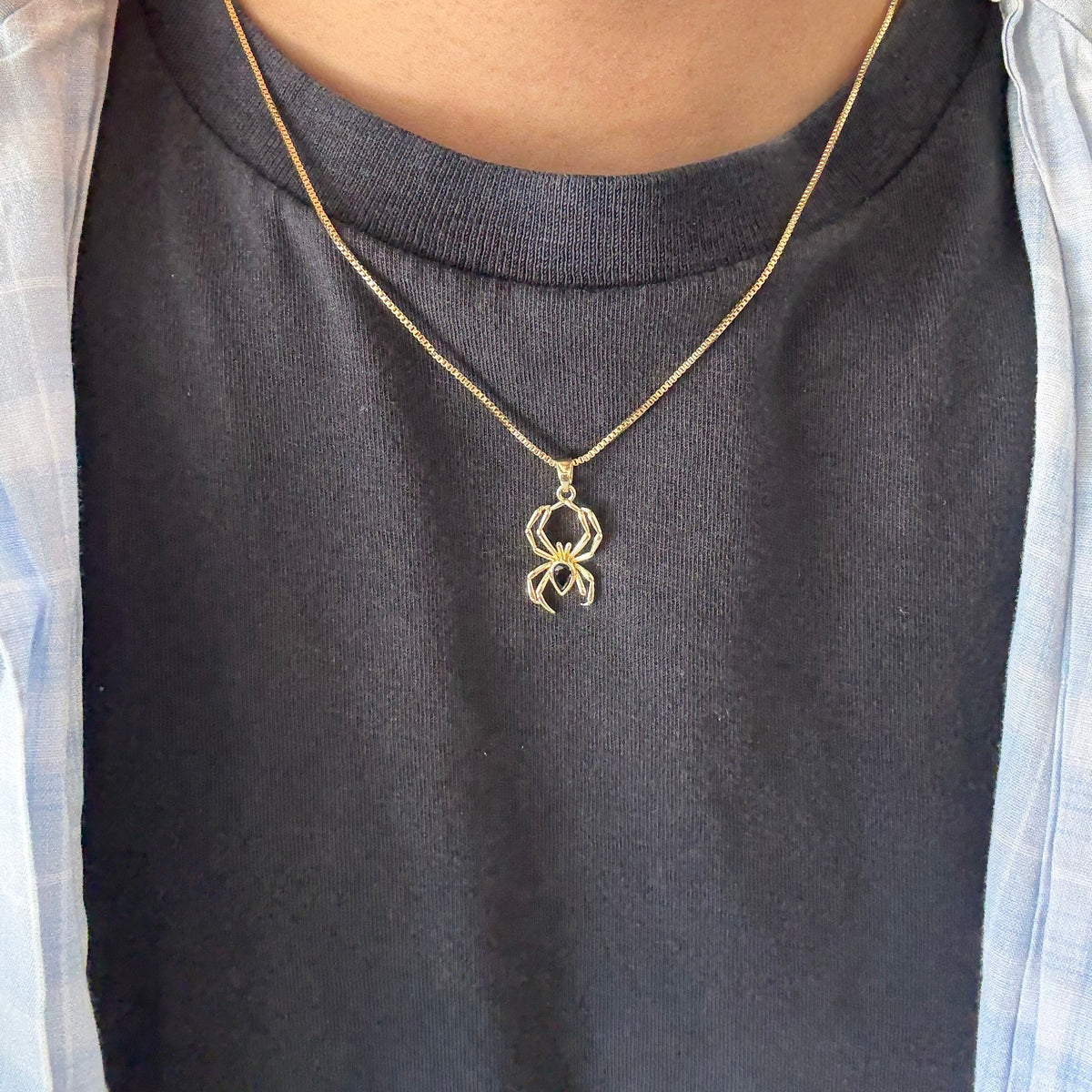 Gold Spider Black Gem Necklace