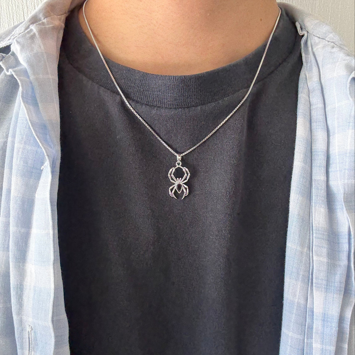 Silver Spider Black Gem Necklace
