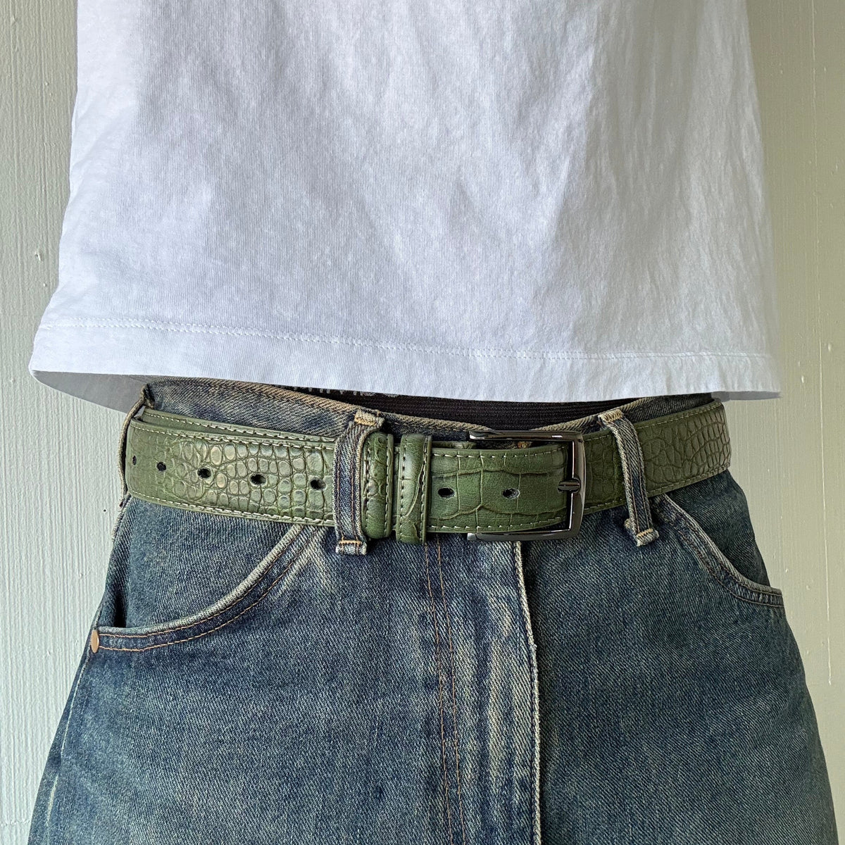 Green Crocodile Print Belt