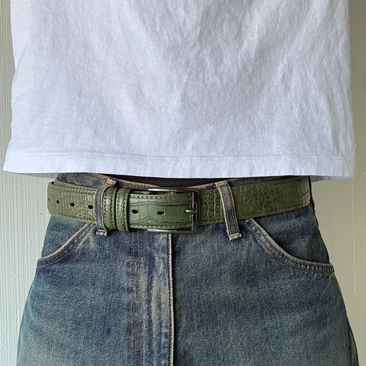 Green Crocodile Print Belt