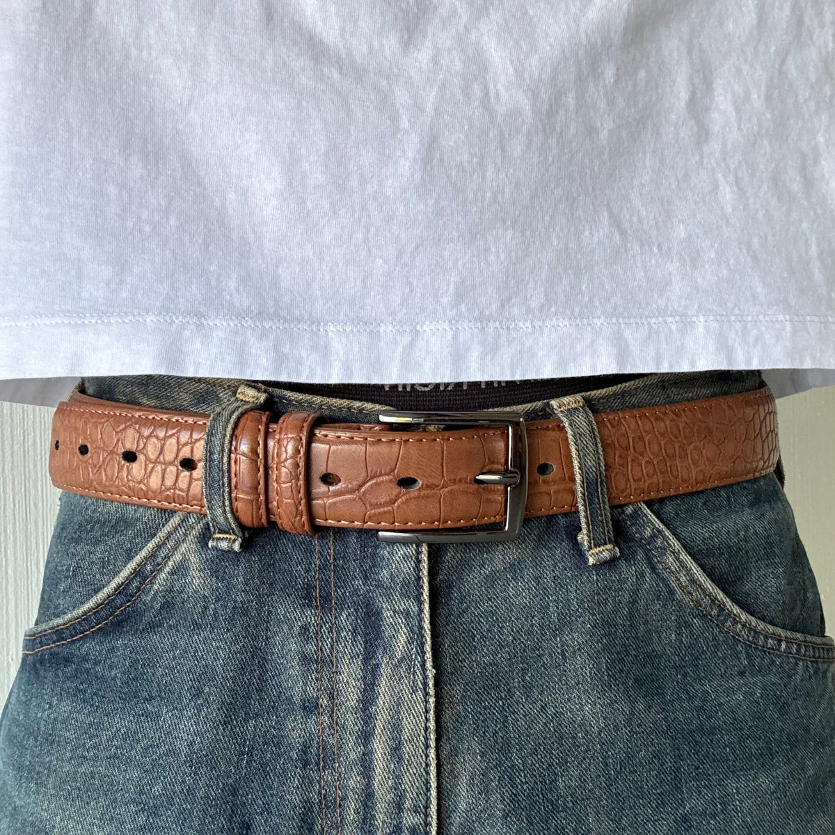 Tan Crocodile Print Belt
