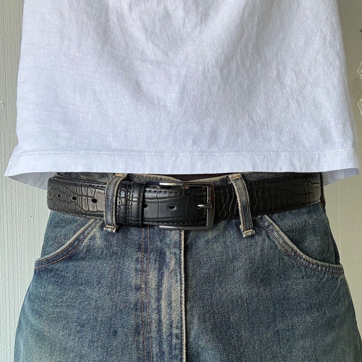 Black Crocodile Print Belt