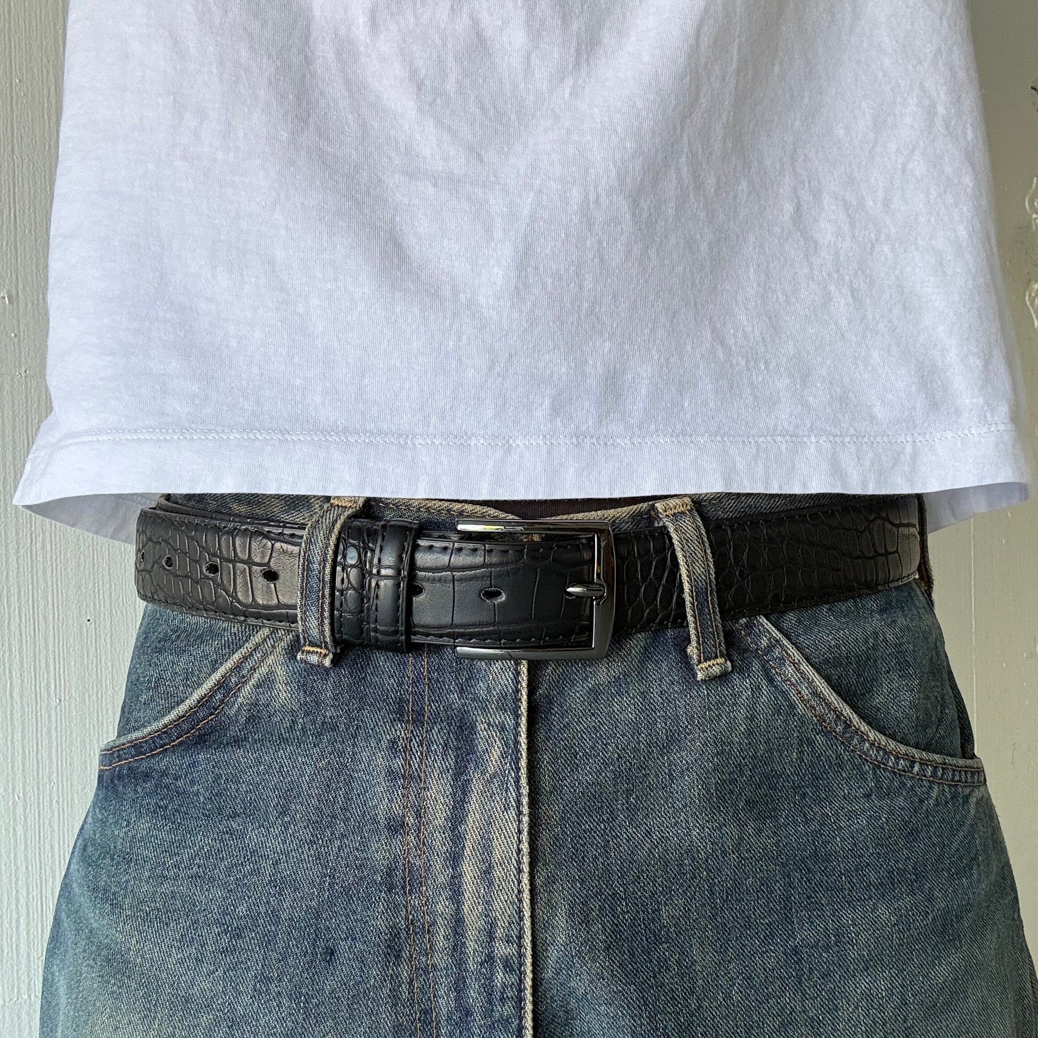 Black Crocodile Print Belt