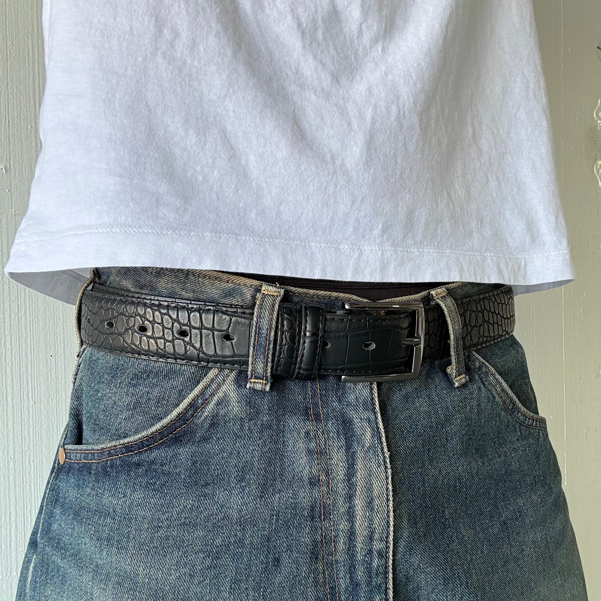 Black Crocodile Print Belt