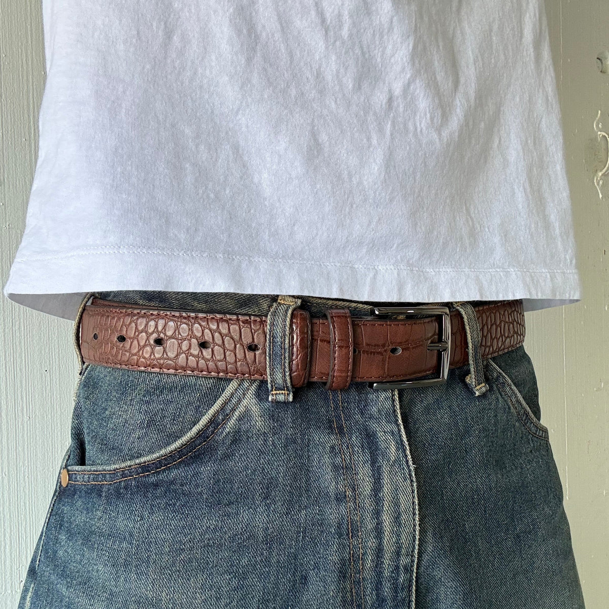 Brown Crocodile Print Belt