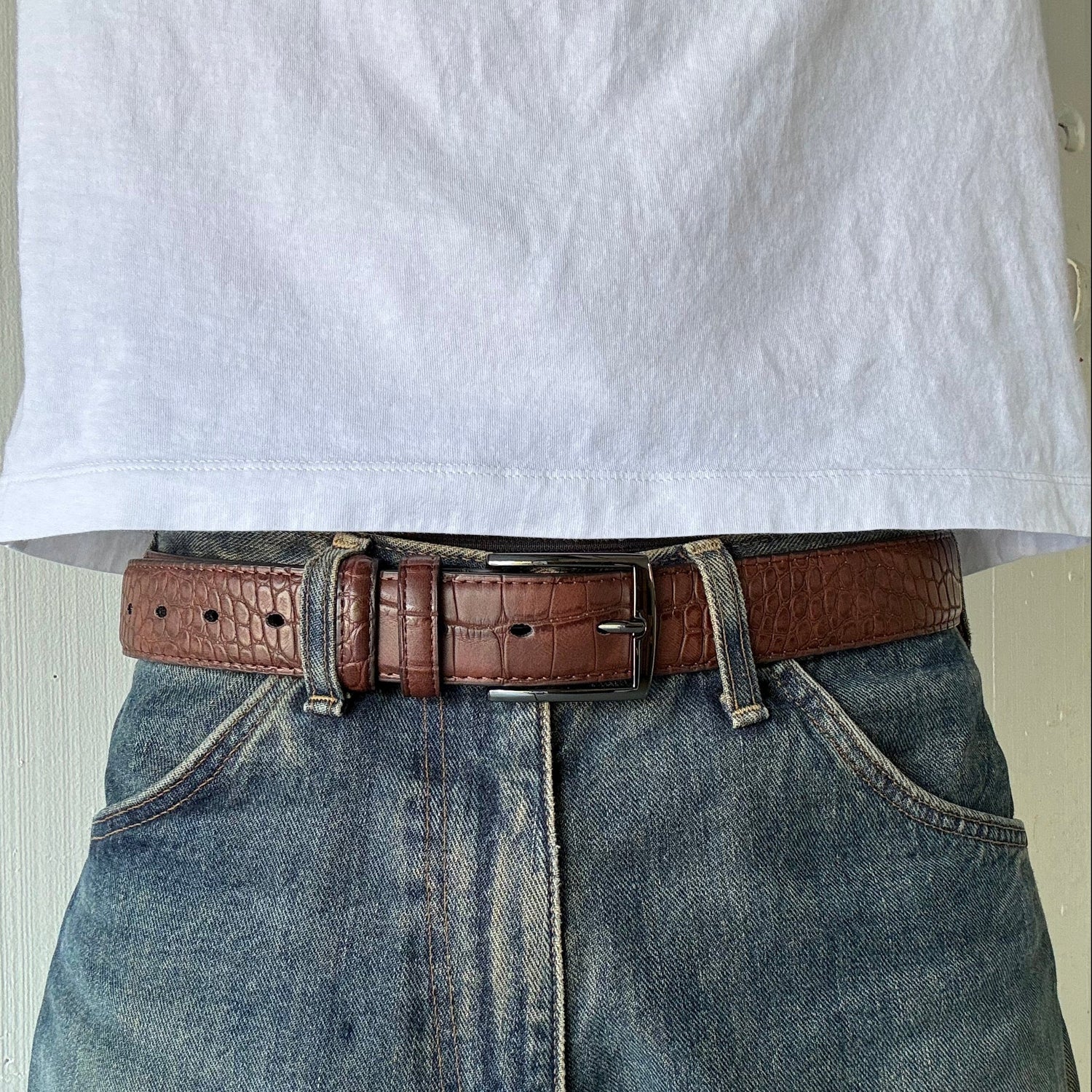 Brown Crocodile Print Belt