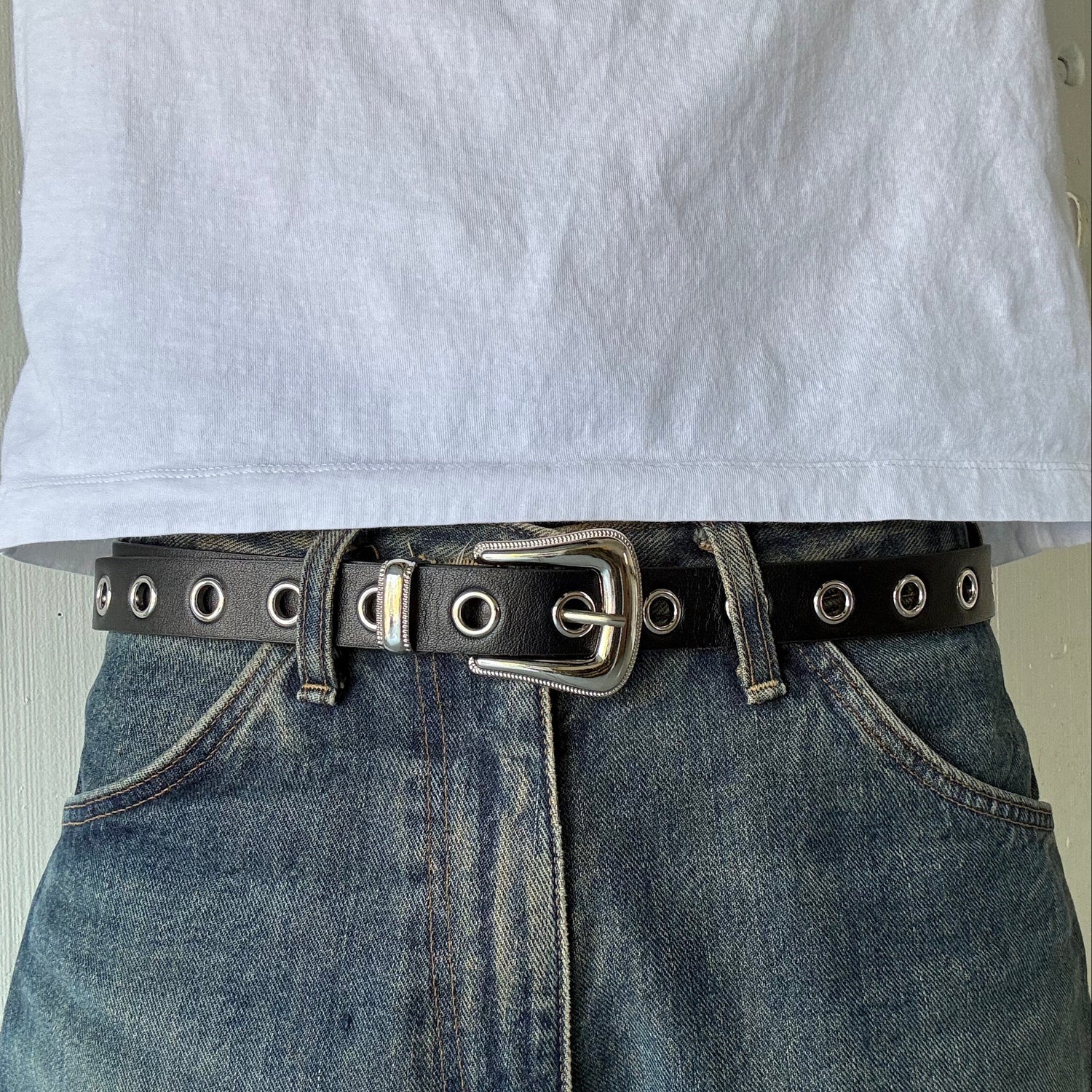Black Skinny Western Belt