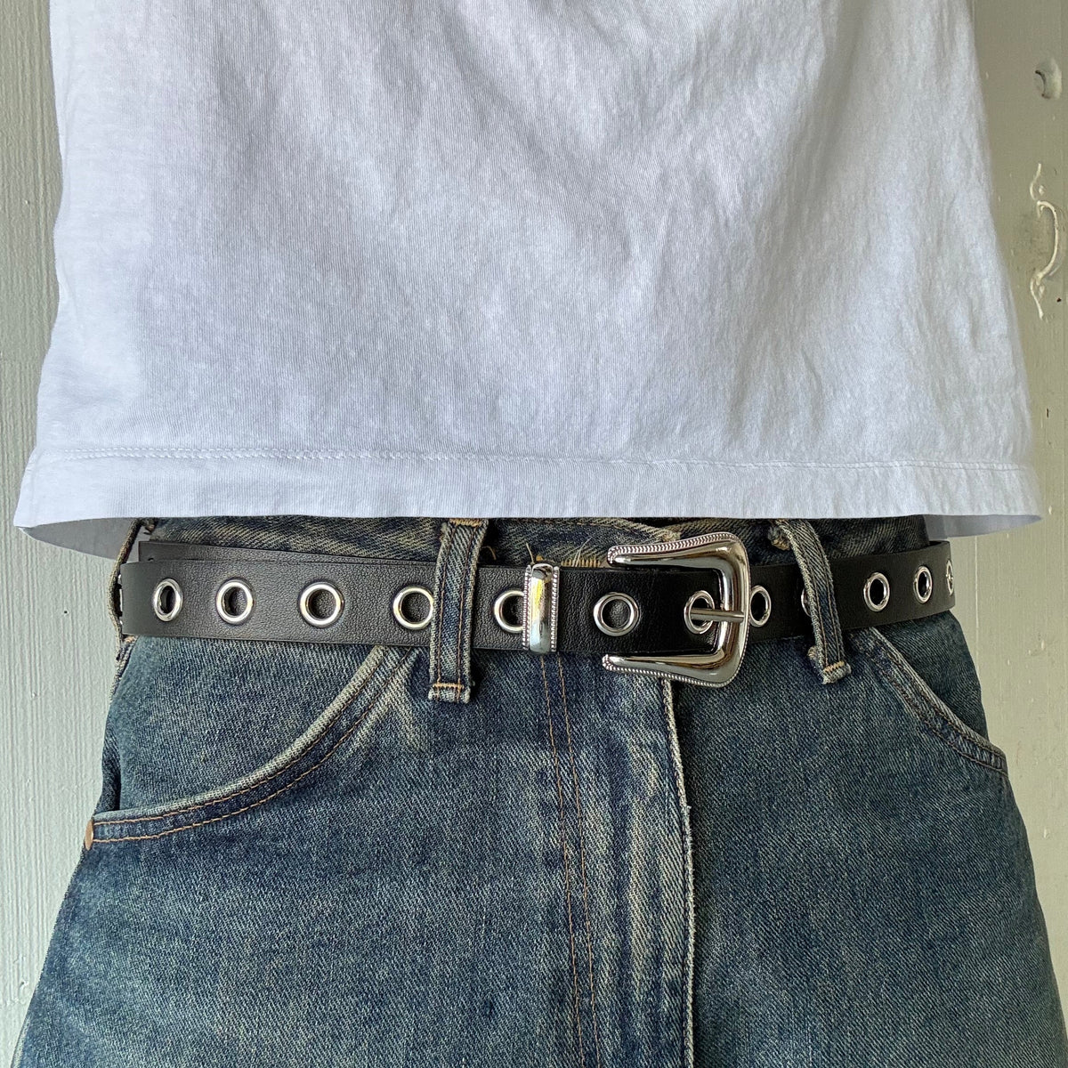 Black Skinny Western Belt