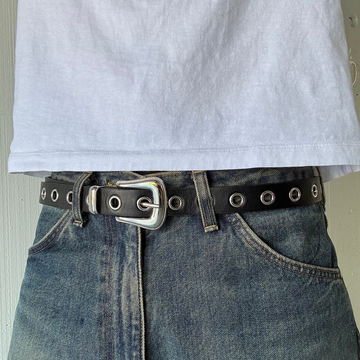 Black Skinny Western Belt