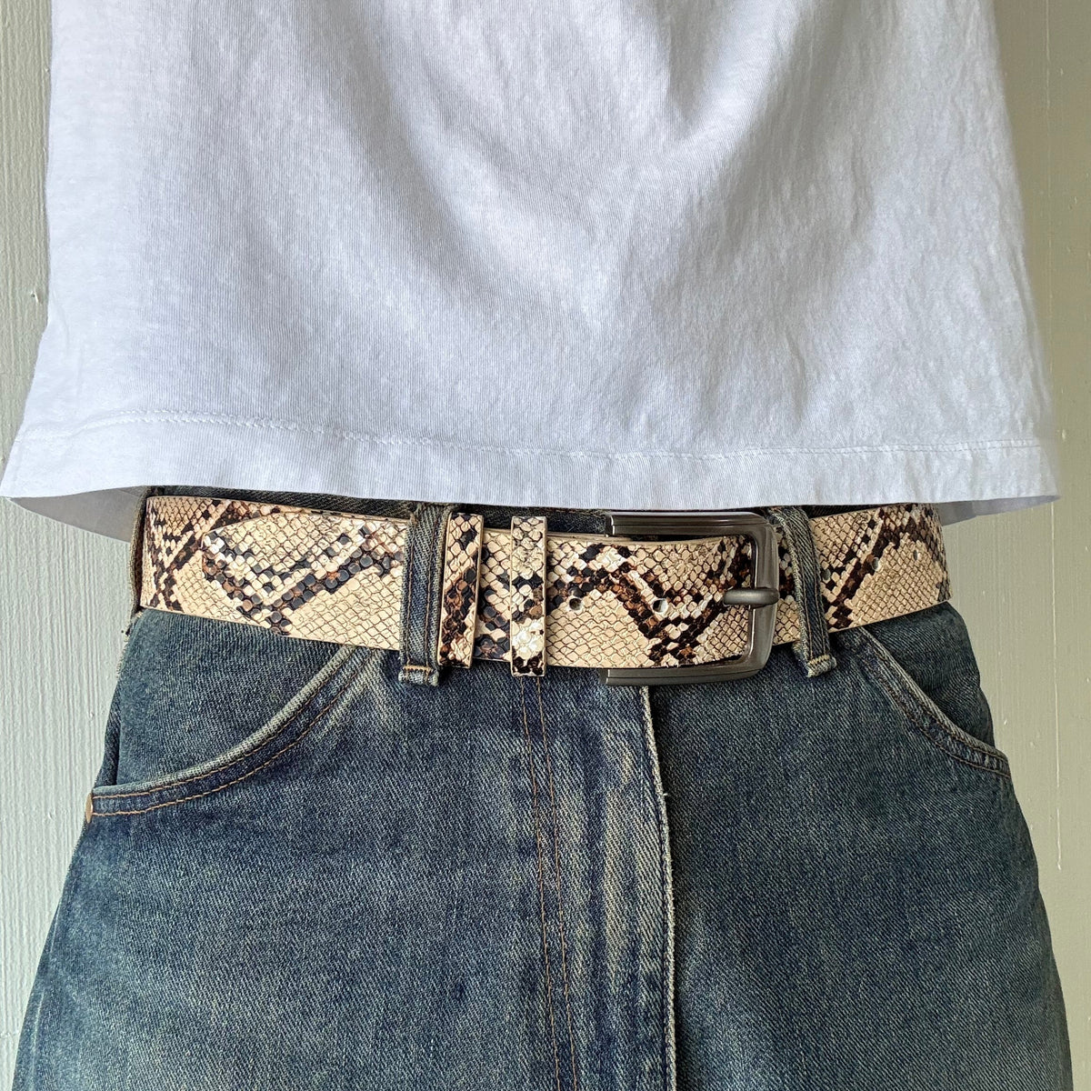 Tan Snake Skin Print Belt