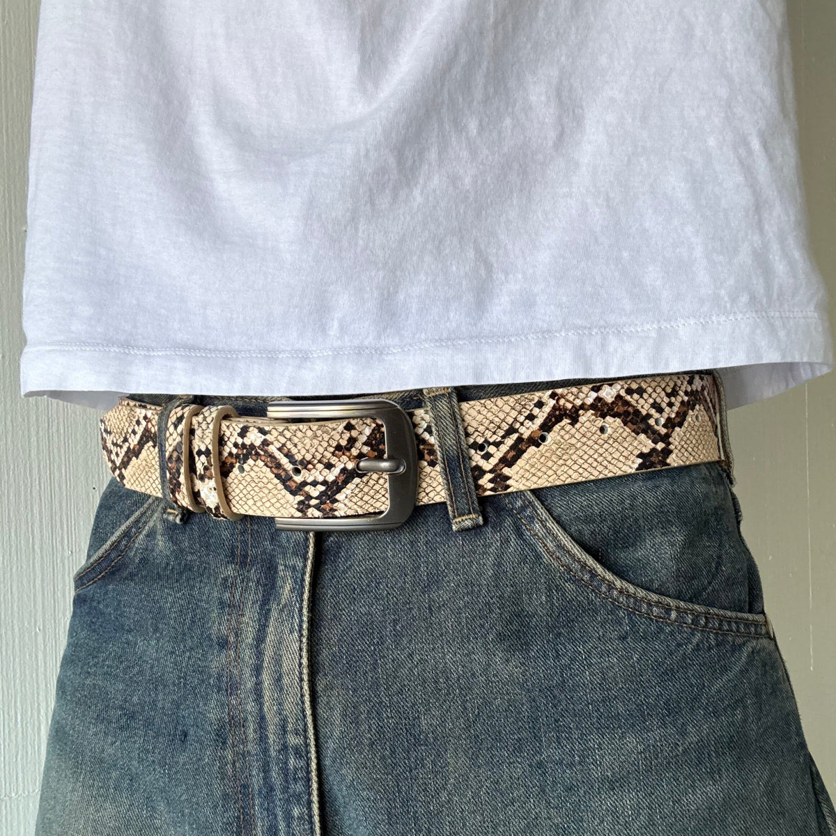 Tan Snake Skin Print Belt